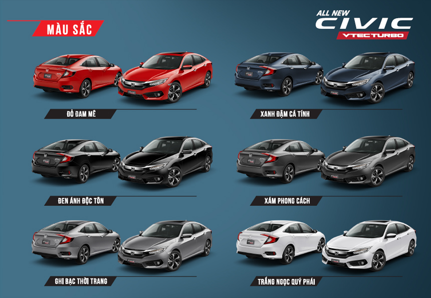 Màu sắc ngoại thất của Honda Civic