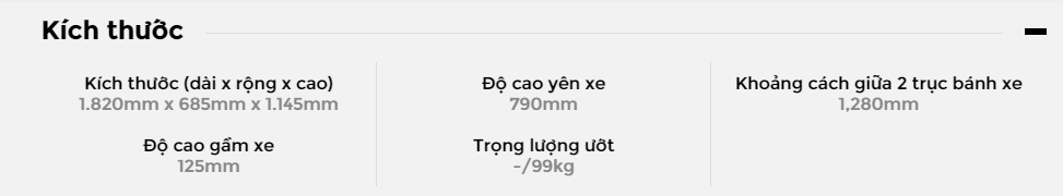 Kích thước của Yamaha Grande
