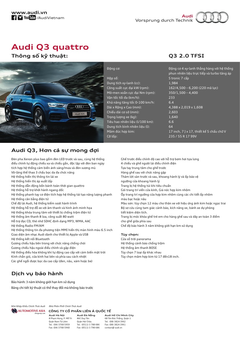 Thông số kỹ thuật chi tiết của Audi Q3 2018