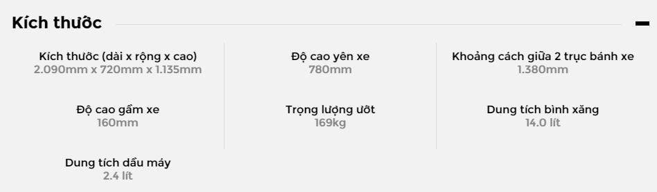 Kích thước của xe Yamaha R3