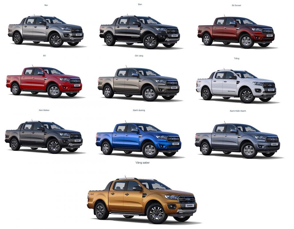 T&ugrave;y chọn m&agrave;u sắc ngoại thất của xe Ford Ranger