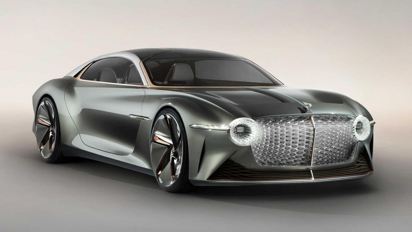 Bentley Electric EXP 100 GT có đường viền kính bao quanh màu đồng và bạc