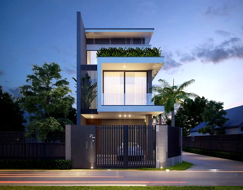 Kiến trúc đơn giản, tinh tế mang tới vẻ đẹp cho ngôi nhà phố. mặt tiền nhà phố hiện đại với cửa kính lớn
