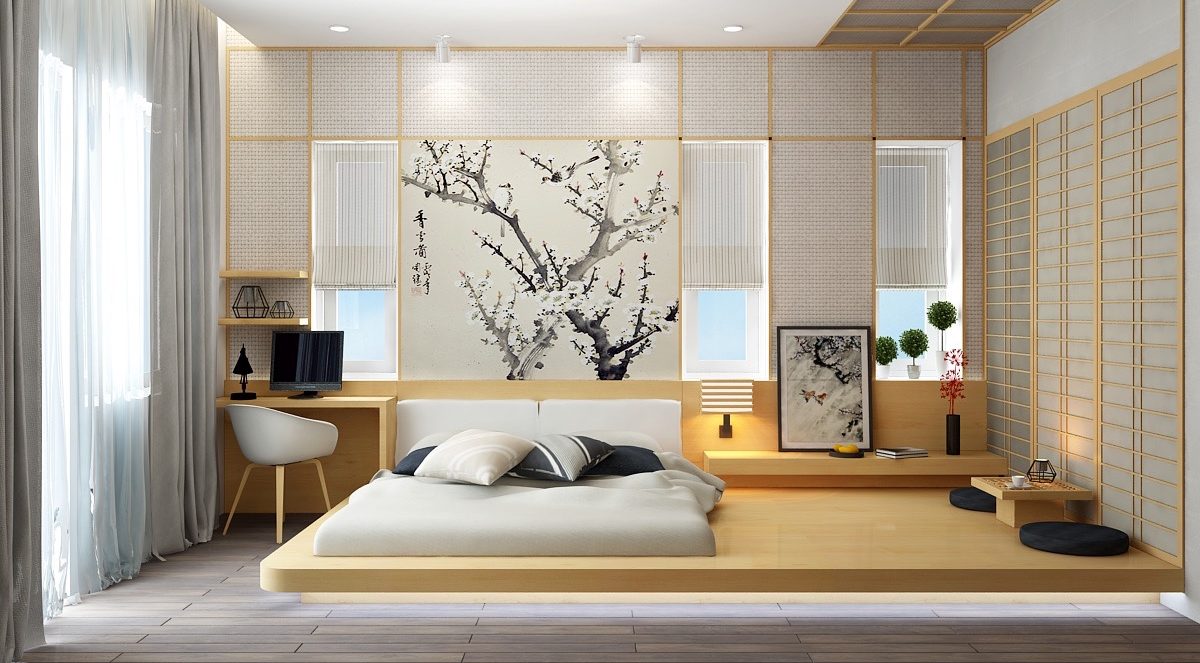 phòng ngủ phong cách Nhật được thiết kế đơn giản