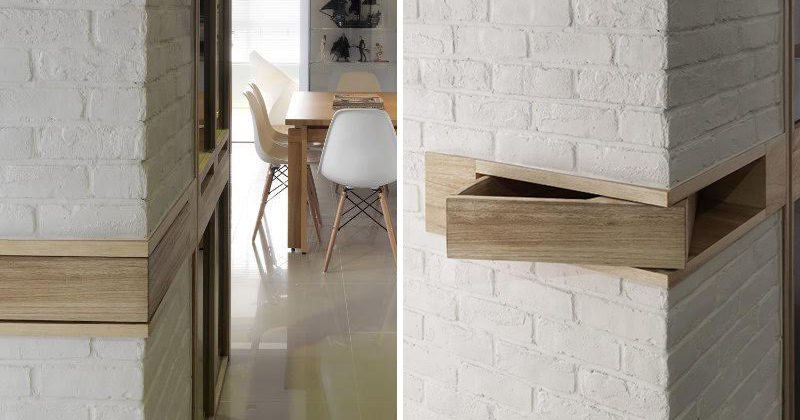 ngăn kéo tích hợp trong cột nhà