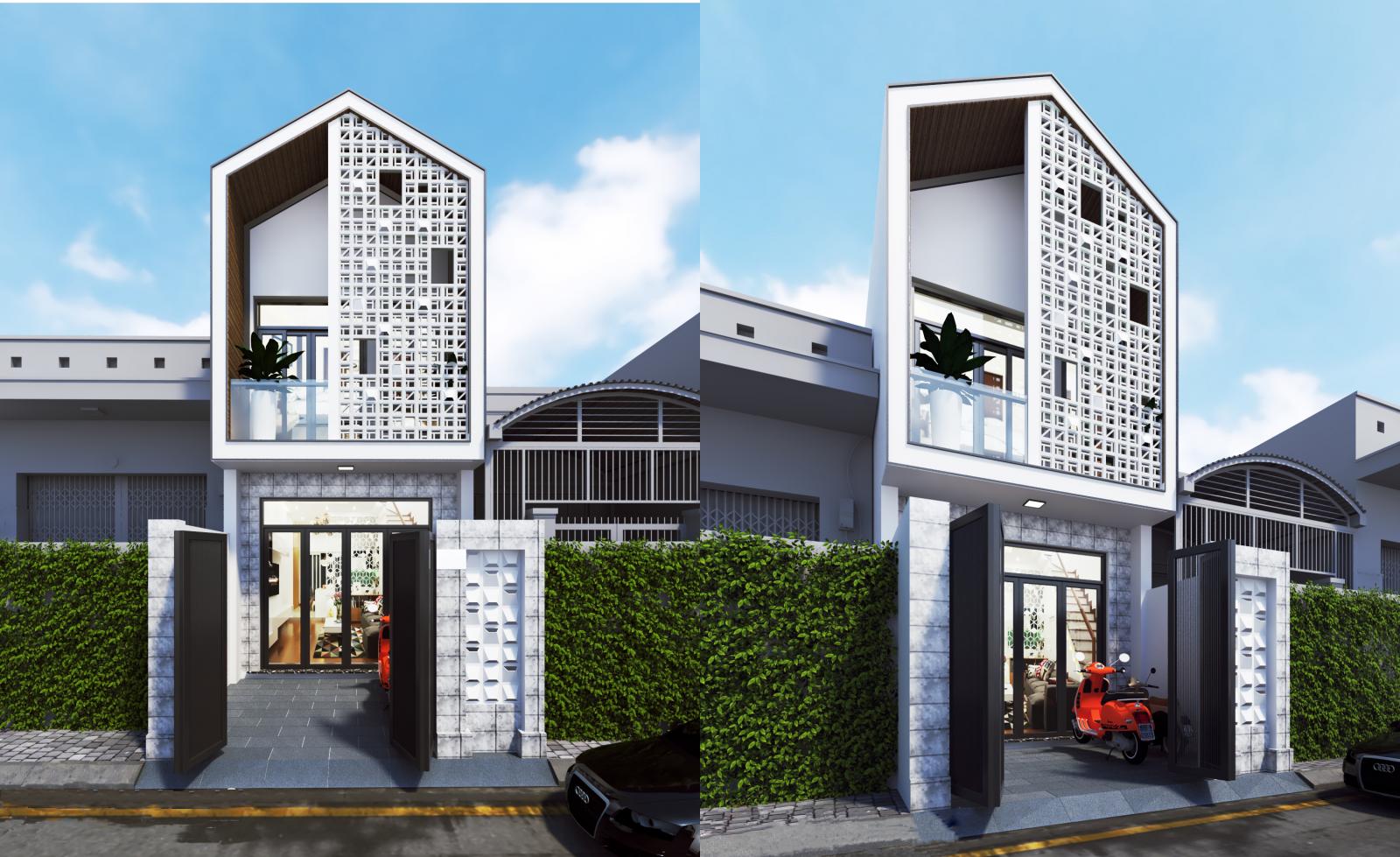 thiết kế mặt tiền nh&agrave; 1 trệt 1 lầu sử dụng gạch b&ocirc;ng gi&oacute;