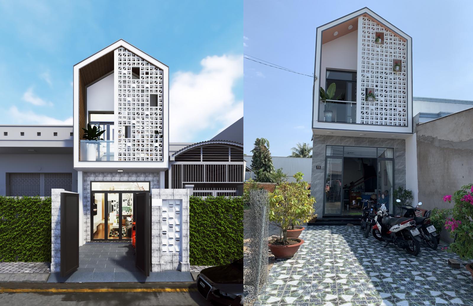 h&igrave;nh ảnh thiết kế v&agrave; h&igrave;nh ảnh thực tế nh&agrave; 1 trệt 1 lầu