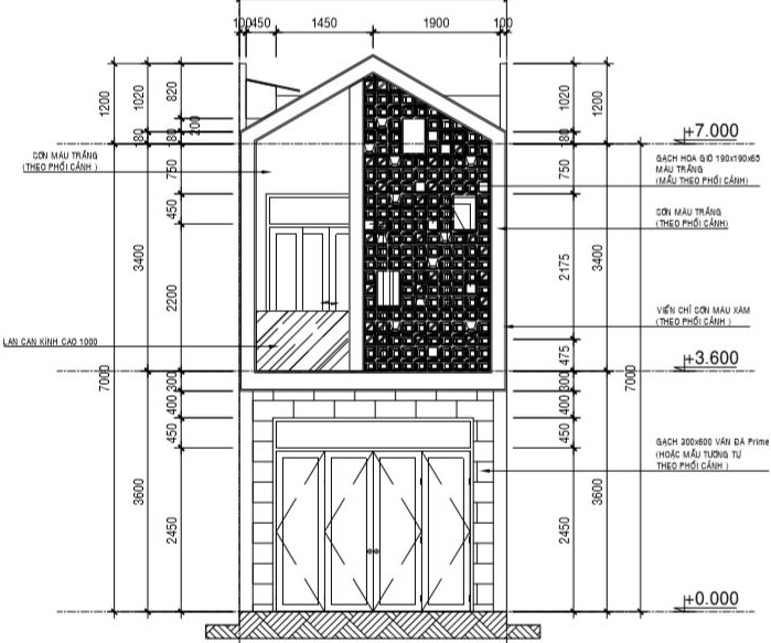 bản vẽ thiết kế mặt đứng nh&agrave; 1 trệt 1 lầu