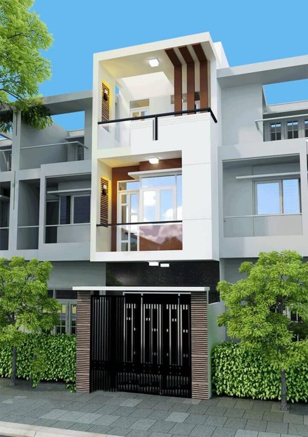 Chọn hướng mở cổng cho tuổi Canh Thân cần xem xét khu đất và hướng cửa chính của nhà. Phối cảnh cổng và tường rào bao quanh một ngôi nhà lô mặt phố