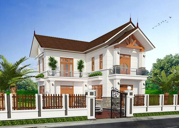 H&igrave;nh ảnh phối cảnh mẫu nh&agrave; vườn h&igrave;nh chữ L sang trọng, bao quanh bởi c&acirc;y cối xanh tươi