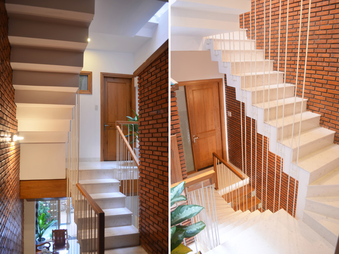 Cầu thang kết hợp giếng trời mang lại cảm giác thông thoáng. cầu thang kết hợp giếng trời