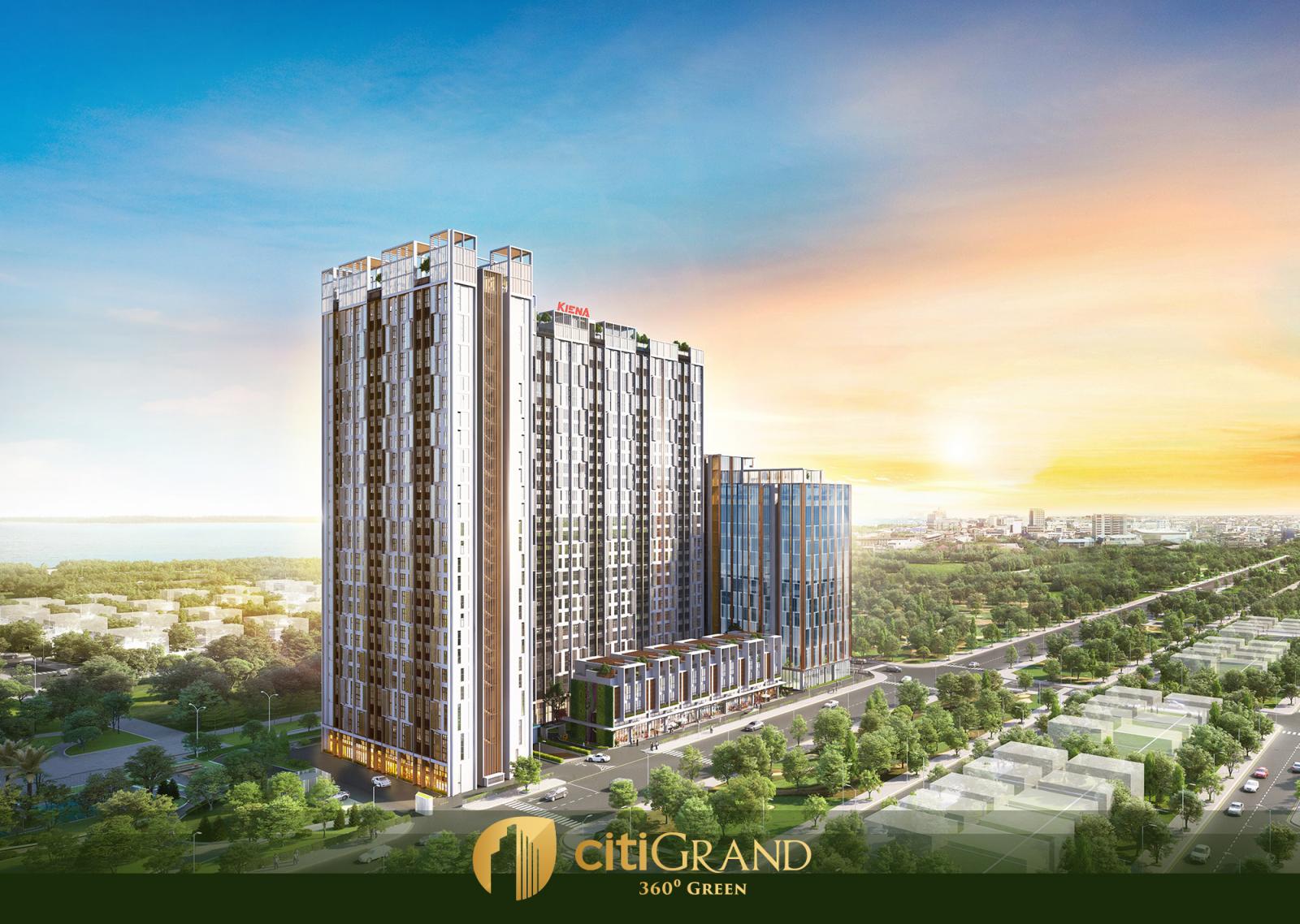 Tòa nhà chung cư nằm cạnh đường với nhiều cây xanh xung quanh