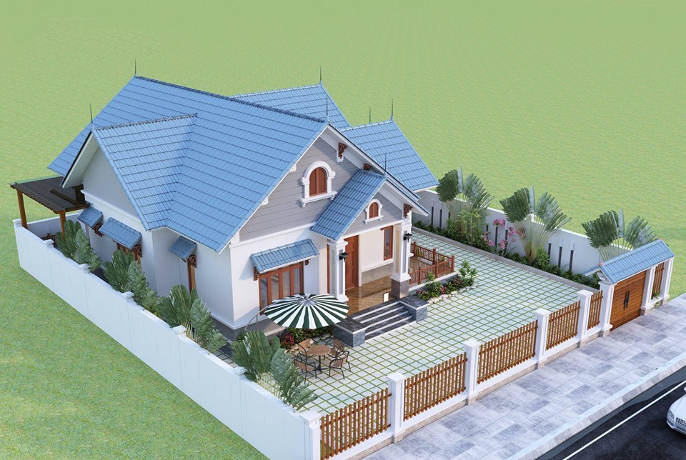 H&igrave;nh ảnh phối cảnh 3D mẫu nh&agrave; vườn 1 tầng phong c&aacute;ch hiện đại.