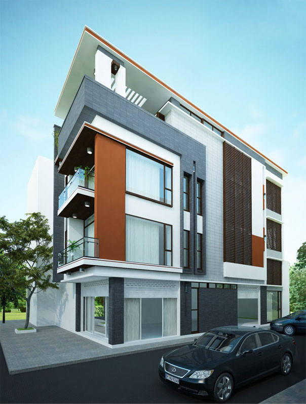 Hình ảnh phối cảnh mẫu nhà phố mái lệch hiện đại