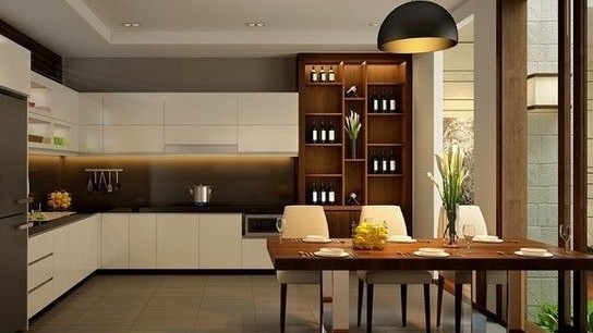 H&igrave;nh ảnh ph&ograve;ng bếp với t&ocirc;ng m&agrave;u n&acirc;u ấm c&uacute;ng 