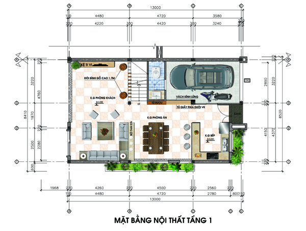 H&igrave;nh ảnh bản vẽ thiết kế mặt bằng nội thất tầng 1 biệt thự