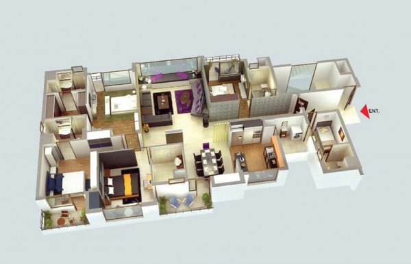 H&igrave;nh ảnh 3D Mẫu thiết kế nội thất căn hộ 4 ph&ograve;ng ngủ