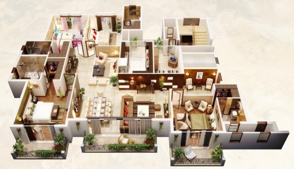 H&igrave;nh ảnh căn hộ 4 ph&ograve;ng ngủ với c&acirc;y xanh được trồng ở c&aacute;c ban c&ocirc;ng v&agrave; bố tr&iacute; trải đều khắp kh&ocirc;ng gian sinh hoạt tạo điểm nhấn sinh động, mang đến cảm gi&aacute;c gần gũi với thi&ecirc;n nhi&ecirc;n.