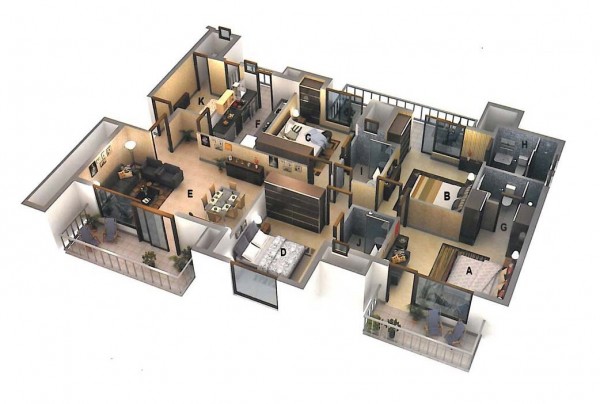 H&igrave;nh ảnh mẫu căn hộ 4 ph&ograve;ng ngủ rộng r&atilde;i, tiện nghi v&agrave; sử dụng chung 2 nh&agrave; vệ sinh ở giữa
