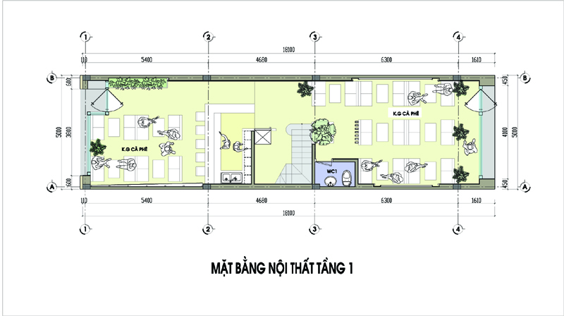 Hình ảnh bản vẽ thiết kế mặt bằng tầng 1 nhà ống