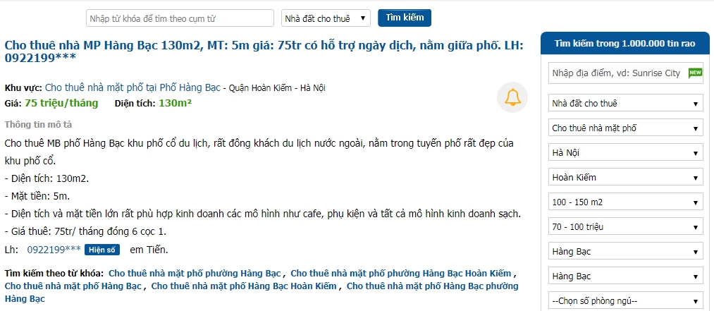 tin rao thuê nhà trên trang Batdongsan.com.vn