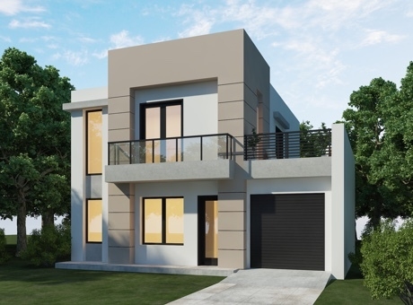 Mẫu nhà phong cách châu Âu hiện đại Hình ảnh phối cảnh 3D nhà phong cách châu Âu hiện đại với gara bên hông nhà
