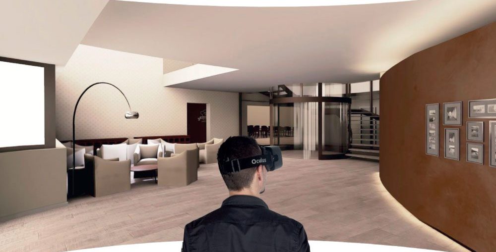 1 người đàn ông dùng VR để quan sát ngôi nhà