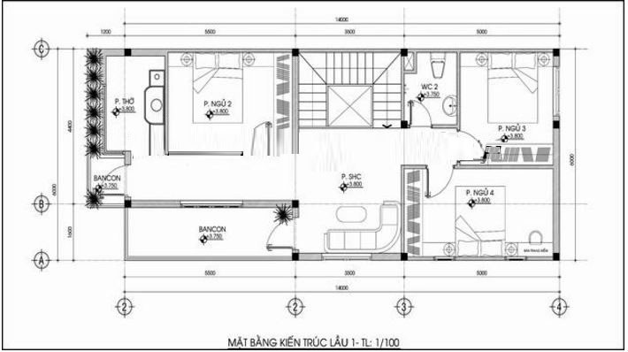 H&igrave;nh ảnh bản vẽ thiết kế mặt bằng tầng 2 biệt thự