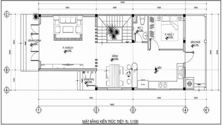 H&igrave;nh ảnh bản vẽ thiết kế mặt bằng tầng 1 biệt thự