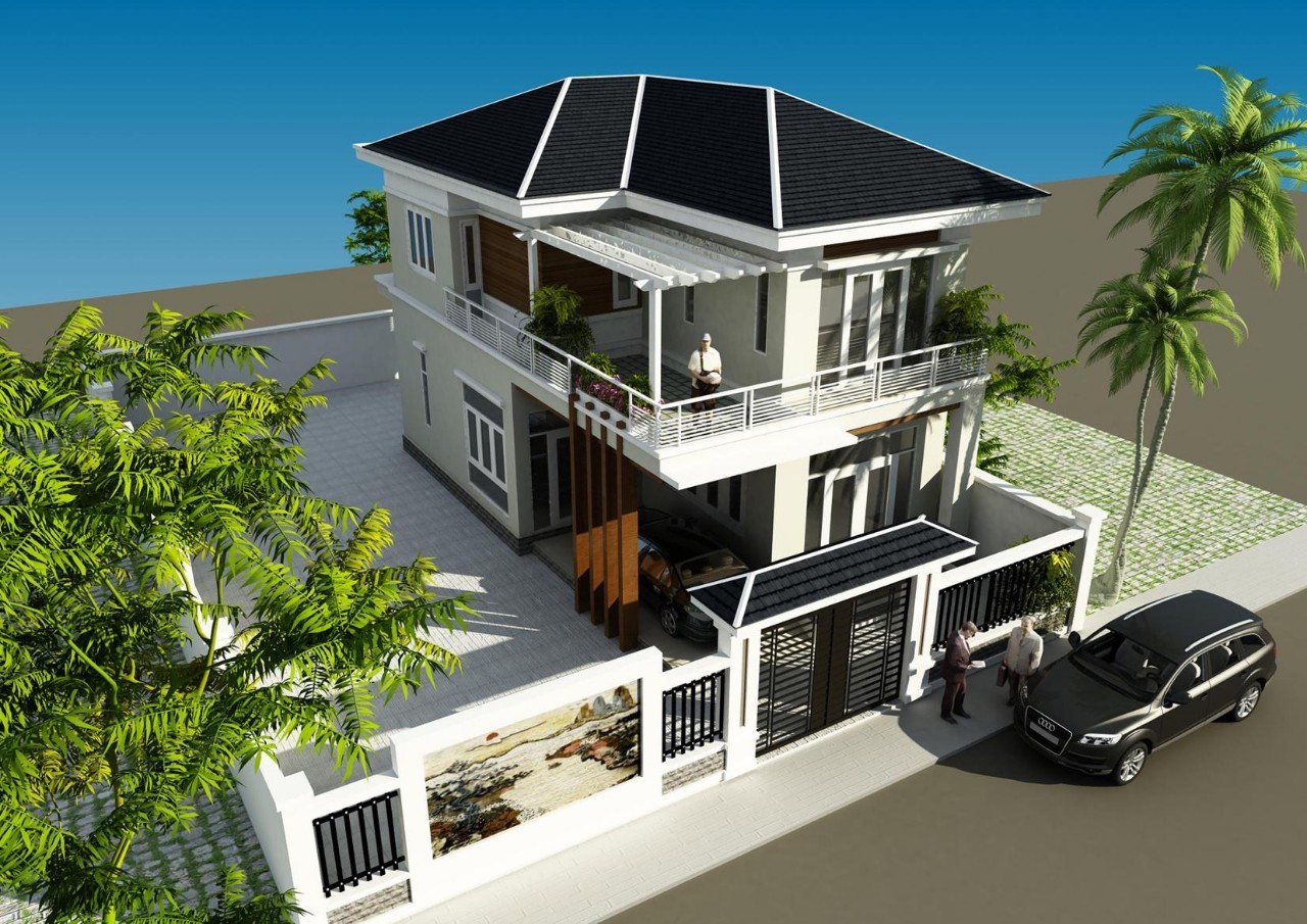 H&igrave;nh ảnh phối cảnh 3D mẫu biệt thự 2 tầng phong c&aacute;ch hiện đại