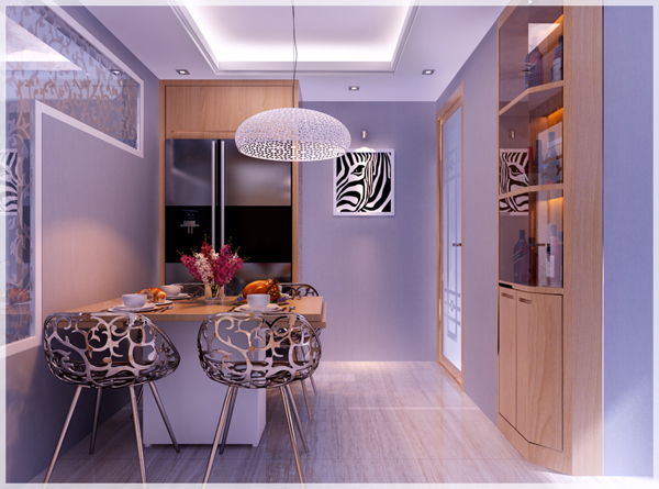 h&igrave;nh ảnh to&agrave;n cảnh khu vực b&agrave;n ăn, tủ rượu trong căn hộ 140m2