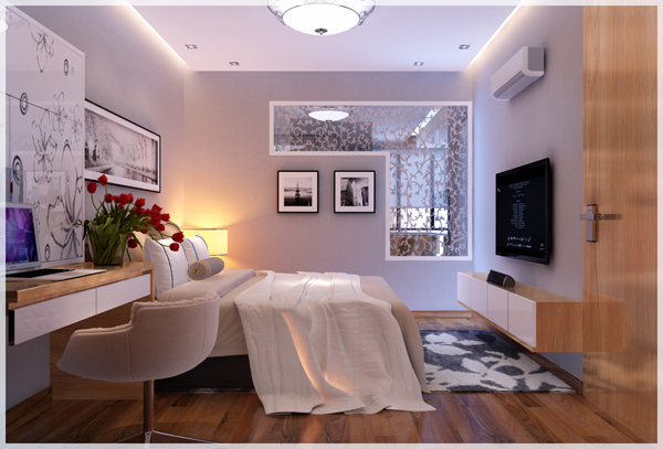 H&igrave;nh ảnh cận cảnh b&agrave;n l&agrave;m việc gắn tường trong ph&ograve;ng ngủ căn hộ chung cư