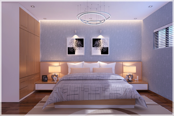 h&igrave;nh ảnh ph&ograve;ng ngủ của cậu con trai với giường đ&ocirc;i, tủ quần &aacute;o bằng gỗ, tranh treo đầu giường, đ&egrave;n ch&ugrave;m sang trọng