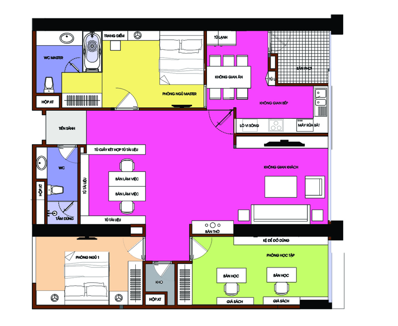 H&igrave;nh ảnh mặt bằng nội thất căn hộ 140m2 d&agrave;nh cho gia đ&igrave;nh 4 th&agrave;nh vi&ecirc;n