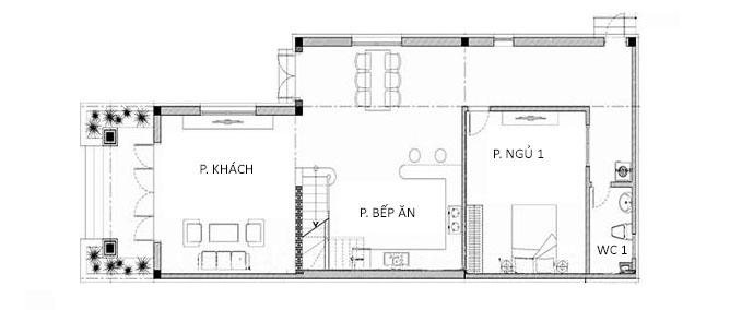 h&igrave;nh ảnh bản vẽ thiết kế mặt bằng tầng trệt nh&agrave; cấp 4 c&oacute; g&aacute;c lửng