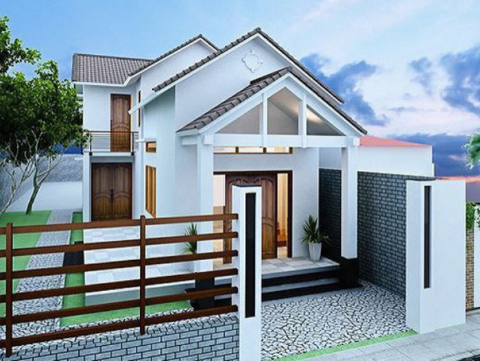 h&igrave;nh ảnh phối cảnh 3D mẫu nh&agrave; cấp 4 m&aacute;i Th&aacute;i c&oacute; g&aacute;c lửng