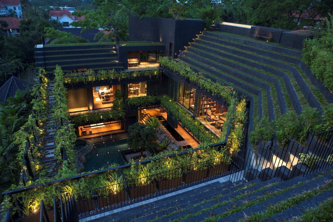 h&igrave;nh ảnh to&agrave;n cảnh ng&ocirc;i nh&agrave; vườn ở Singapore nh&igrave;n từ tr&ecirc;n cao