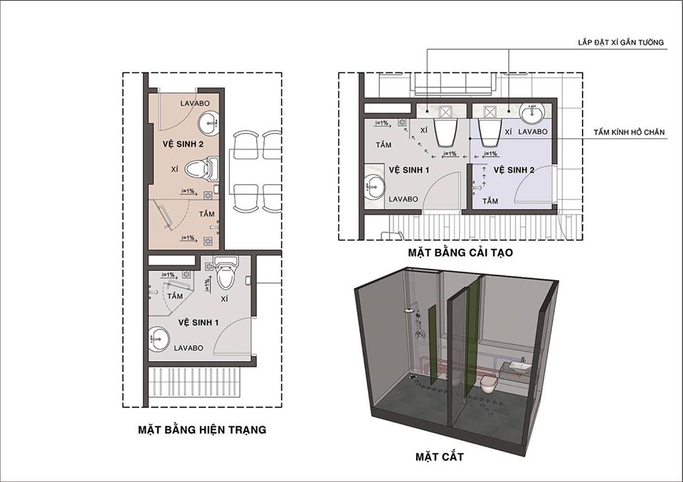 h&igrave;nh ảnh mặt bằng hiện trạng của căn hộ 105 v&agrave; sau khi cải tạo