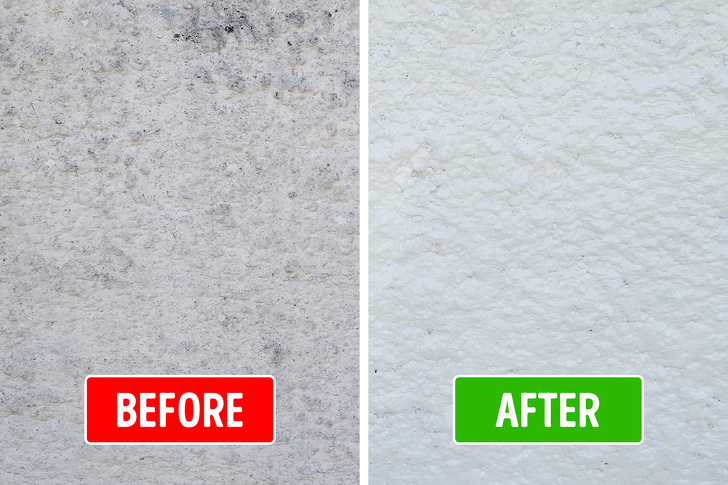 h&igrave;nh ảnh cận cảnh tường nh&agrave; trước v&agrave; sau khi được vệ sinh