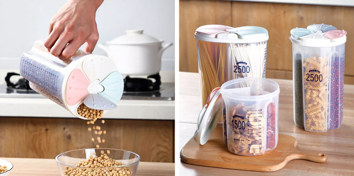 h&igrave;nh ảnh hộp nhựa nhiều ngăn đựng ngũ cốc trong ph&ograve;ng bếp