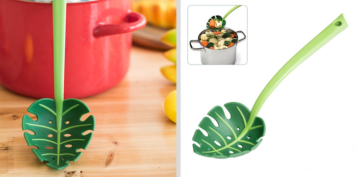 h&igrave;nh ảnh cận cảnh chiếc muỗng h&igrave;nh chiếc l&aacute; m&agrave;u xanh