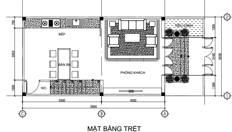 Mặt bằng trệt nh&agrave; m&aacute;i Th&aacute;i