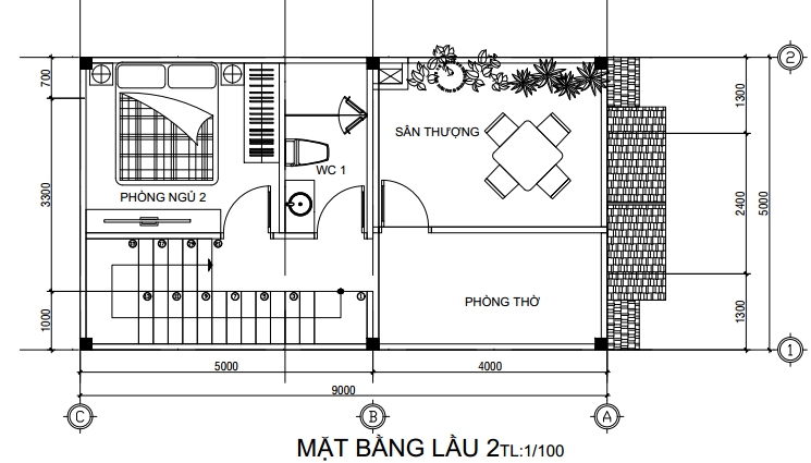 Mặt bằng thiết kế nh&agrave; 1 trệt 2 lầu m&aacute;i Th&aacute;i 