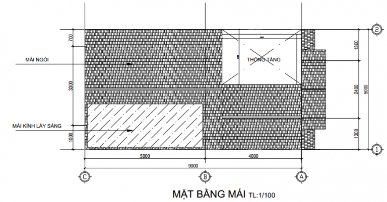 Mặt bằng thiết kế nh&agrave; 1 trệt 2 lầu m&aacute;i Th&aacute;i 