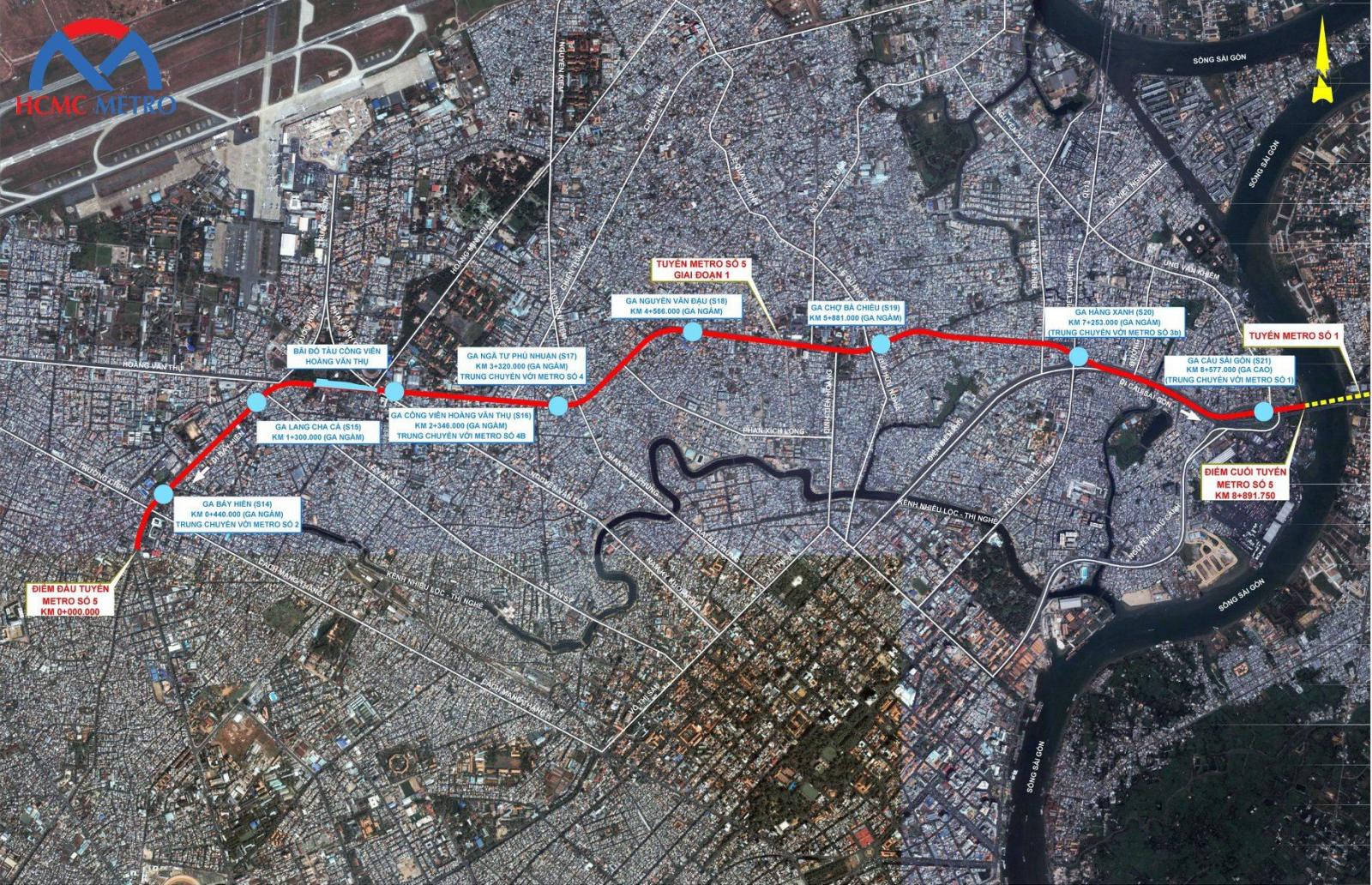 sơ đồ c&aacute;c điểm tuyến metro số 5