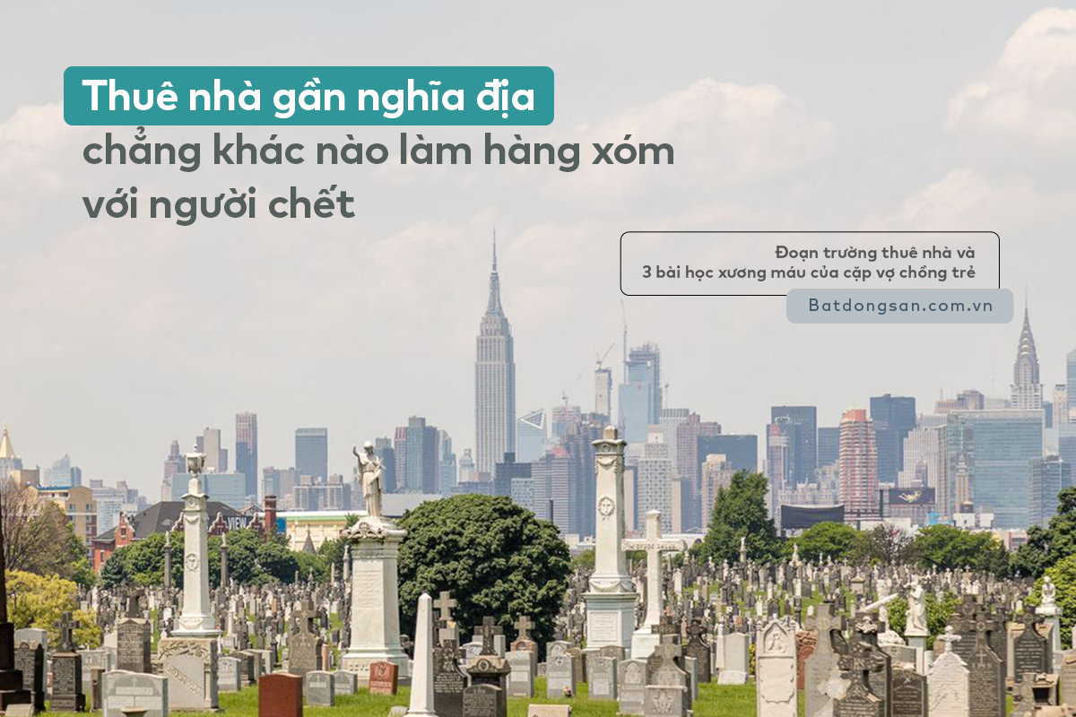 H&igrave;nh ảnh nghĩa trang với nhiều ng&ocirc;i mộ, ph&aacute; xa xa l&agrave; c&aacute;c t&ograve;a nh&agrave; cao tầng