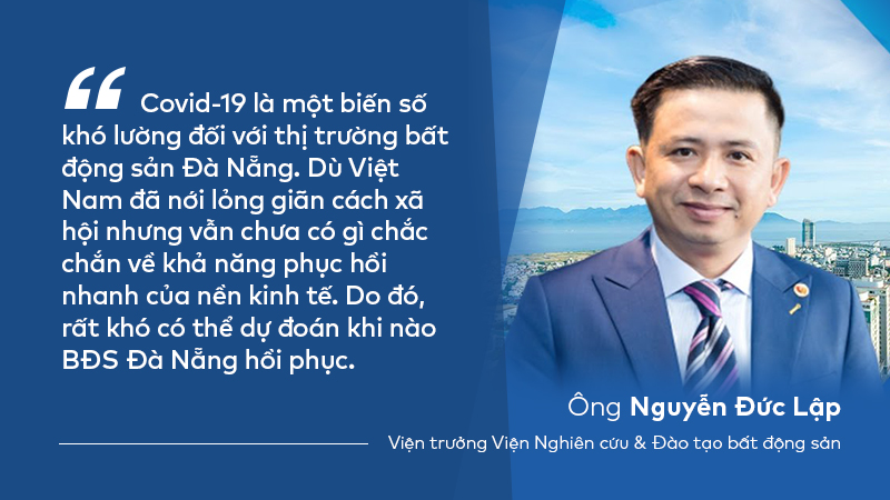 Chân dung ông Nguyễn Đức Lập, bên cạnh là những dòng chữ trắng trên nền xanh, nhận định về thị trường bất động sản Đà Nẵng.
