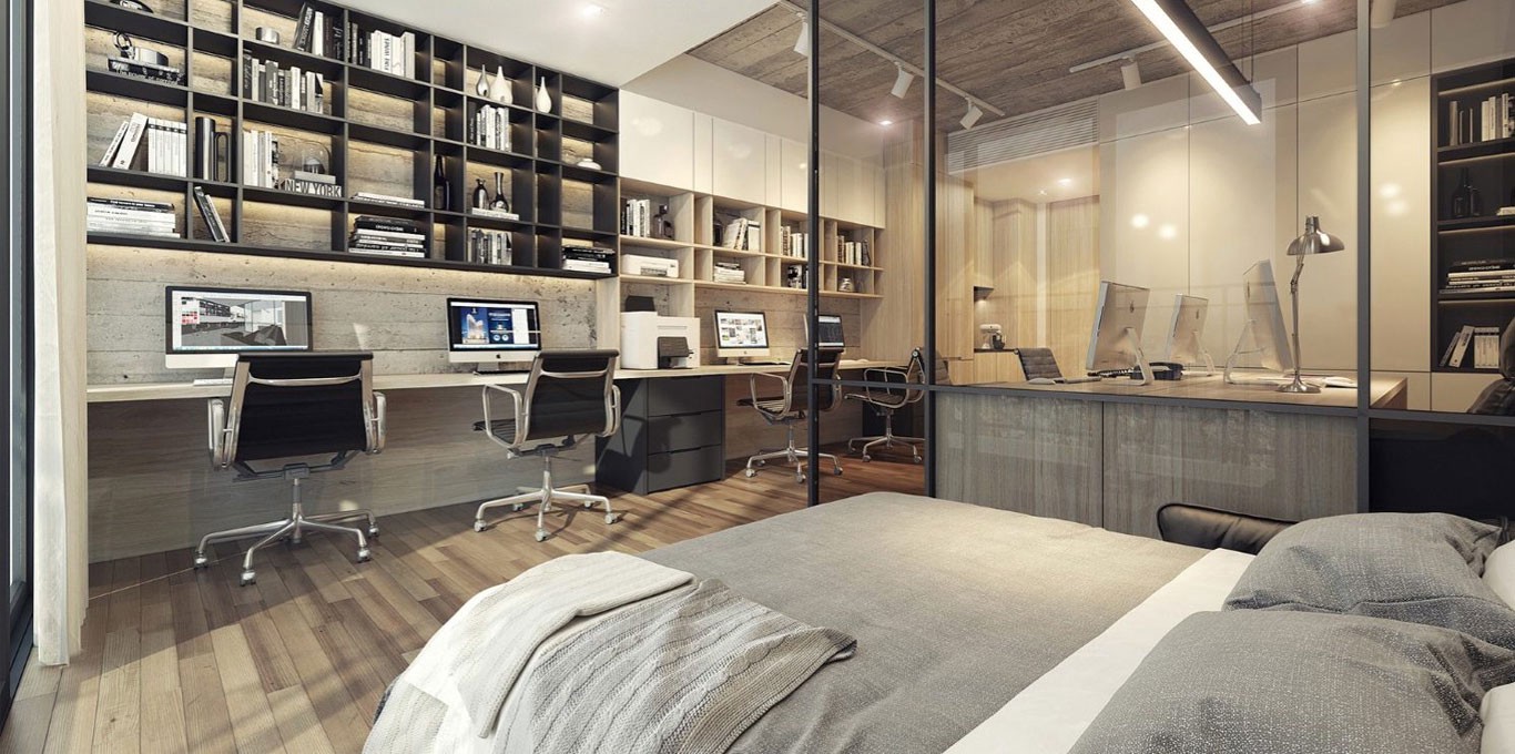 Nội thất căn hộ Officetel kết hợp văn ph&ograve;ng