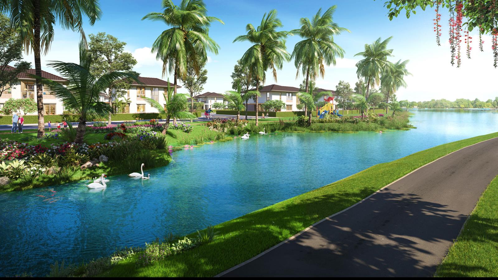 Một khu nh&agrave; nằm ven s&ocirc;ng xanh m&aacute;t