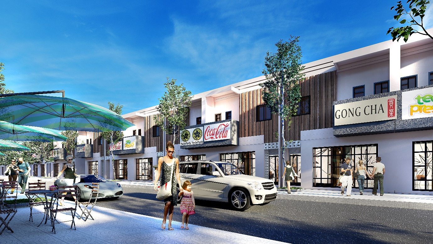 Phối cảnh dãy nhà phố shophouse bên trong dự ánApec Điềm Thụy Center Point 